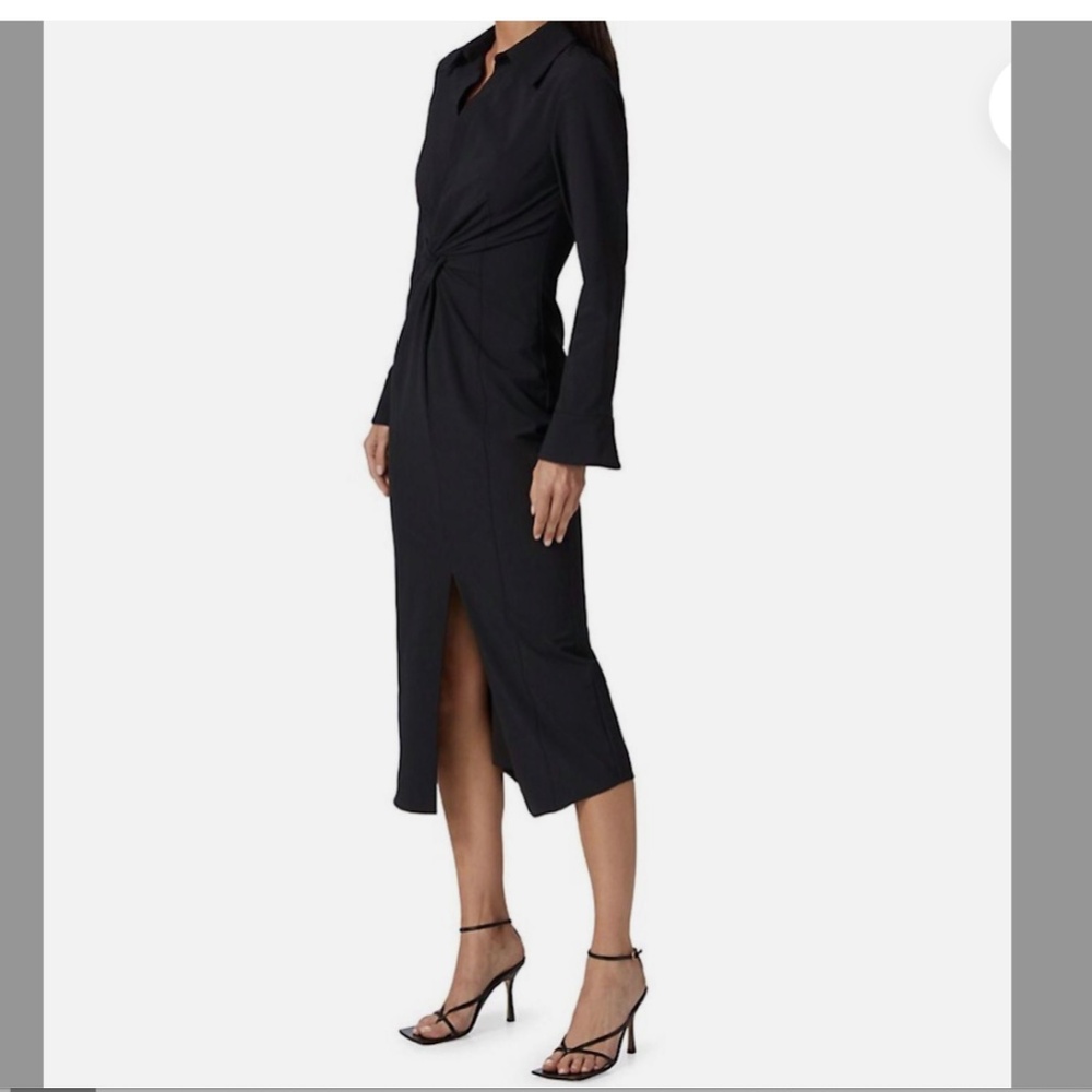 EUC Cinq a Sept Black McKenna Midi Dress Twist Front Slit - Picture 2 of 12